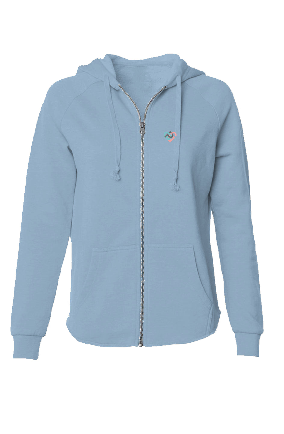 Womens Lightweight Wash Zip Hoodie Embroidered Logo