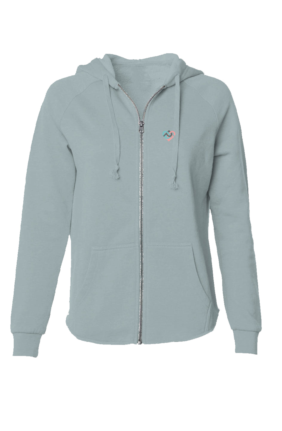 Womens Lightweight Wash Zip Hoodie Embroidered Logo