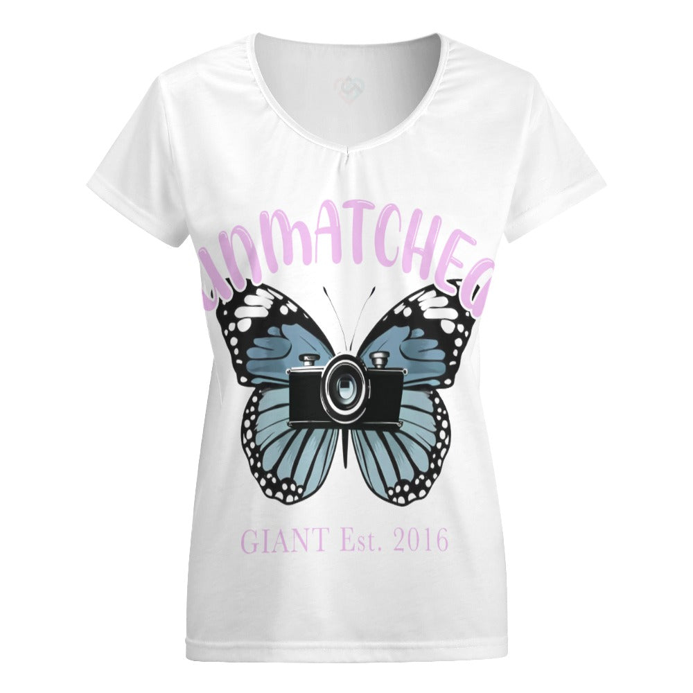 V-neck short sleeve T-shirt Butterfly Unmatched