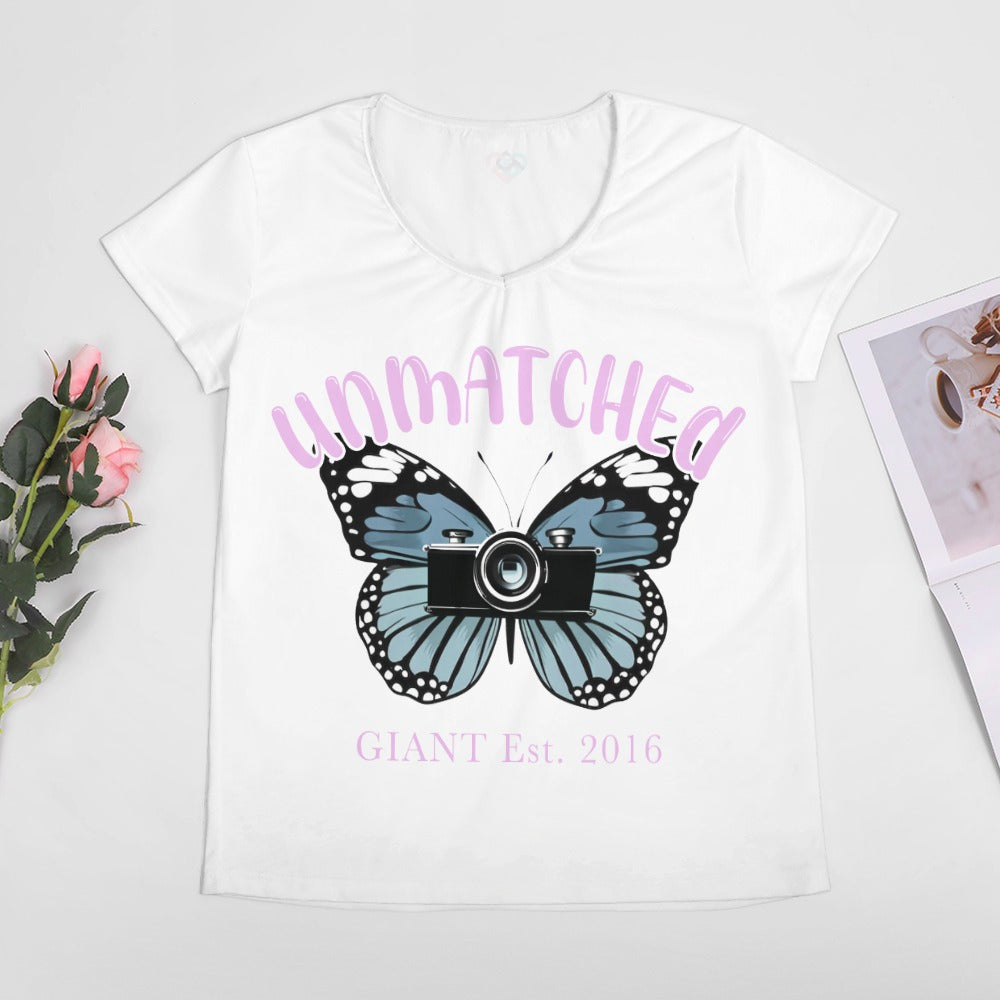 V-neck short sleeve T-shirt Butterfly Unmatched
