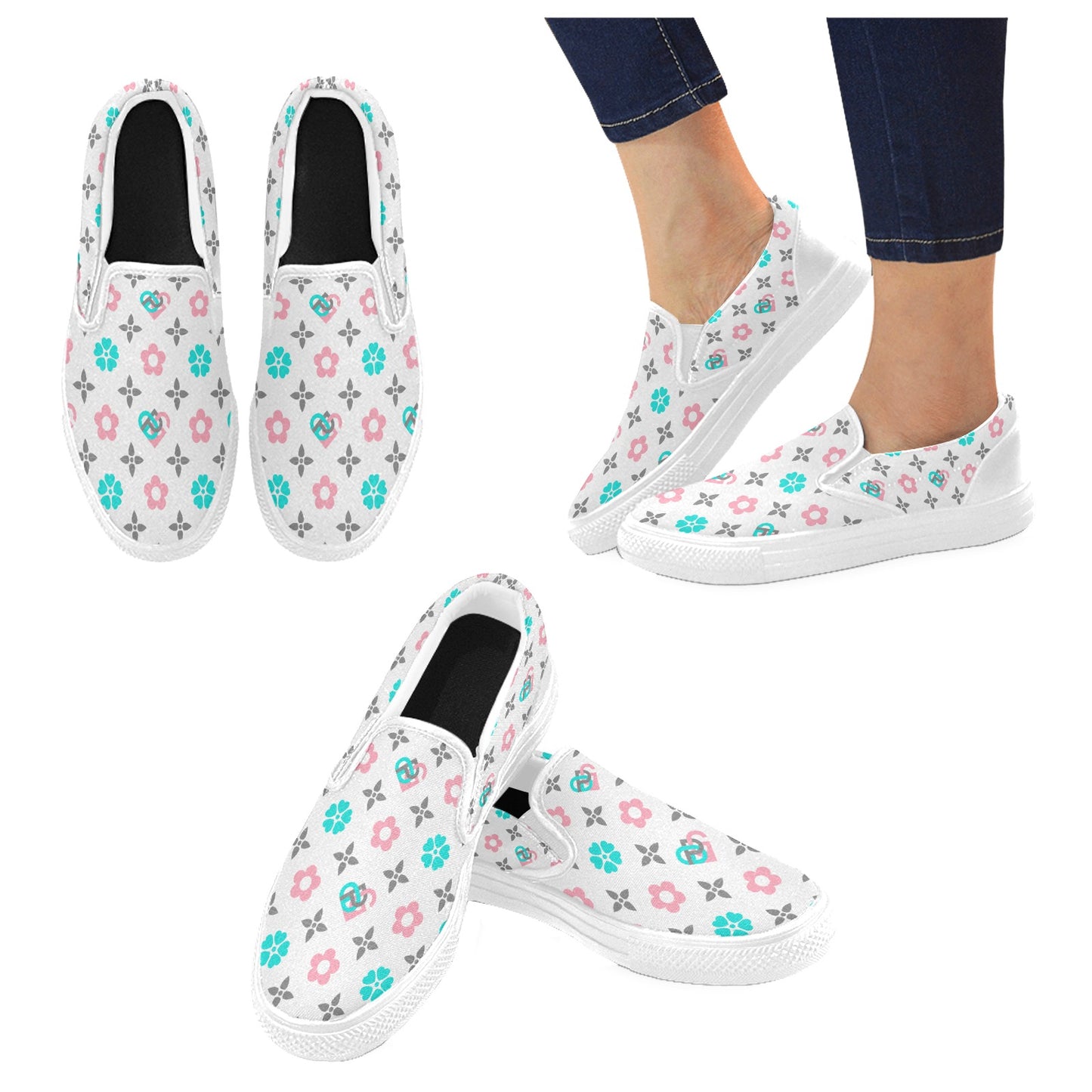 Slip-on Canvas Women's Shoes (Model 019) (Two Shoes With Different Printing)